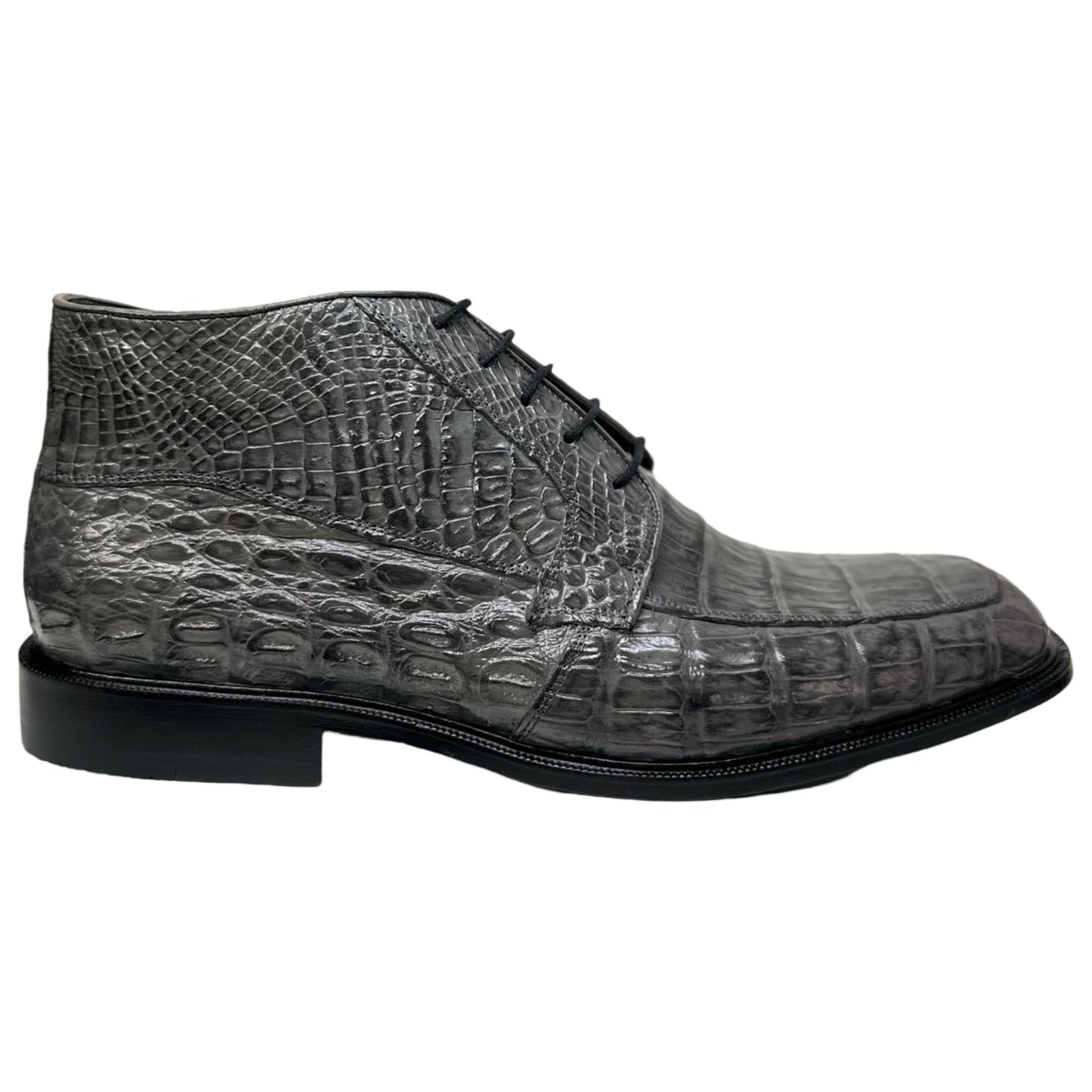 Los Altos Gray All Over Crocodile Belly Lace-Up Dress Ankle Boots - Dudes Boutique