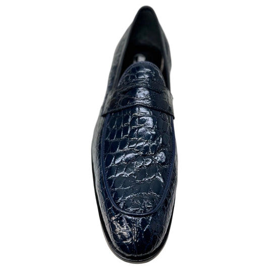 Mauri 4862 Navy Alligator Belly Penny Loafers - Dudes Boutique