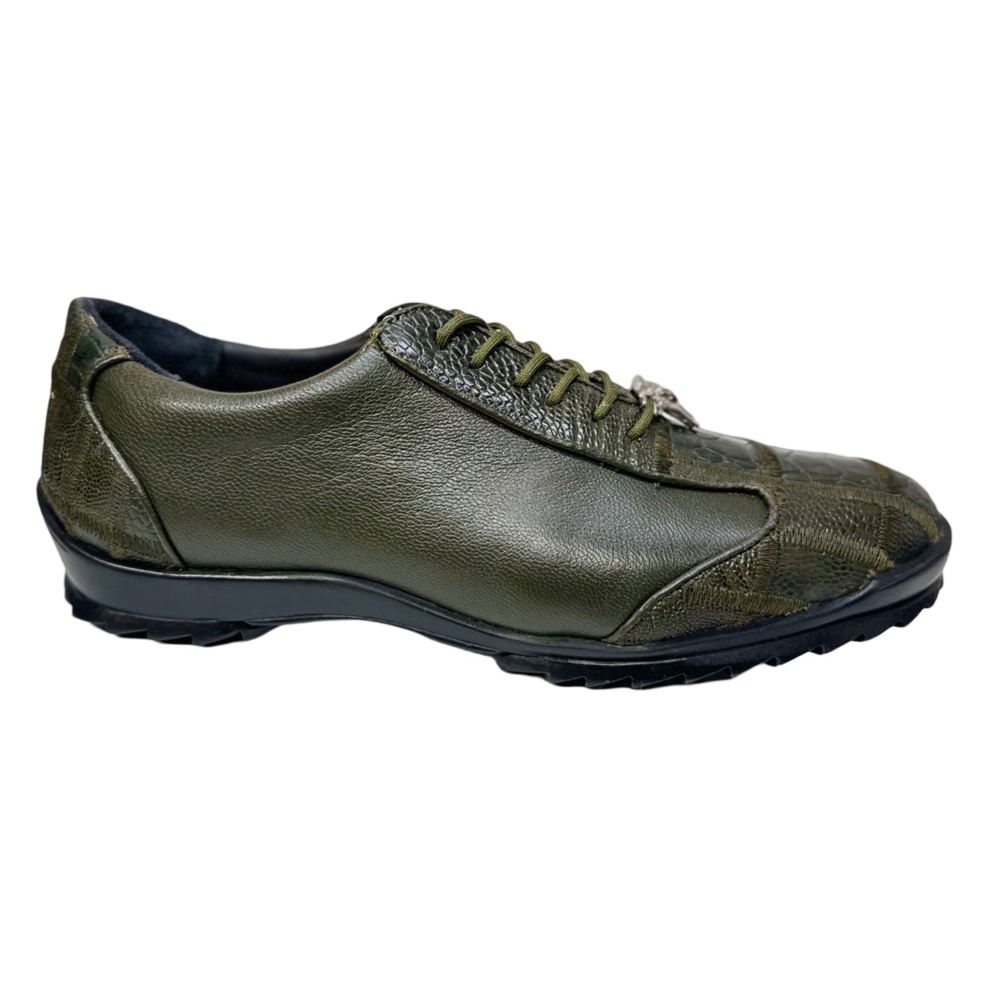 Los Altos Olive Green Ostrich Leg Lace Up Sneakers - Dudes Boutique
