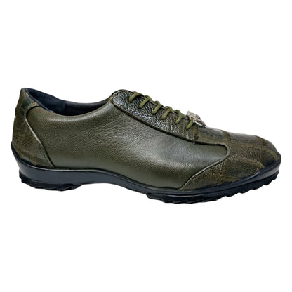 Los Altos Olive Green Ostrich Leg Lace Up Sneakers - Dudes Boutique