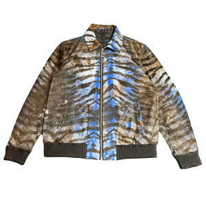 Kashani Royal Blue Pony Hair / Fox Fur Tiger Motif Bomber Jacket - Dudes Boutique