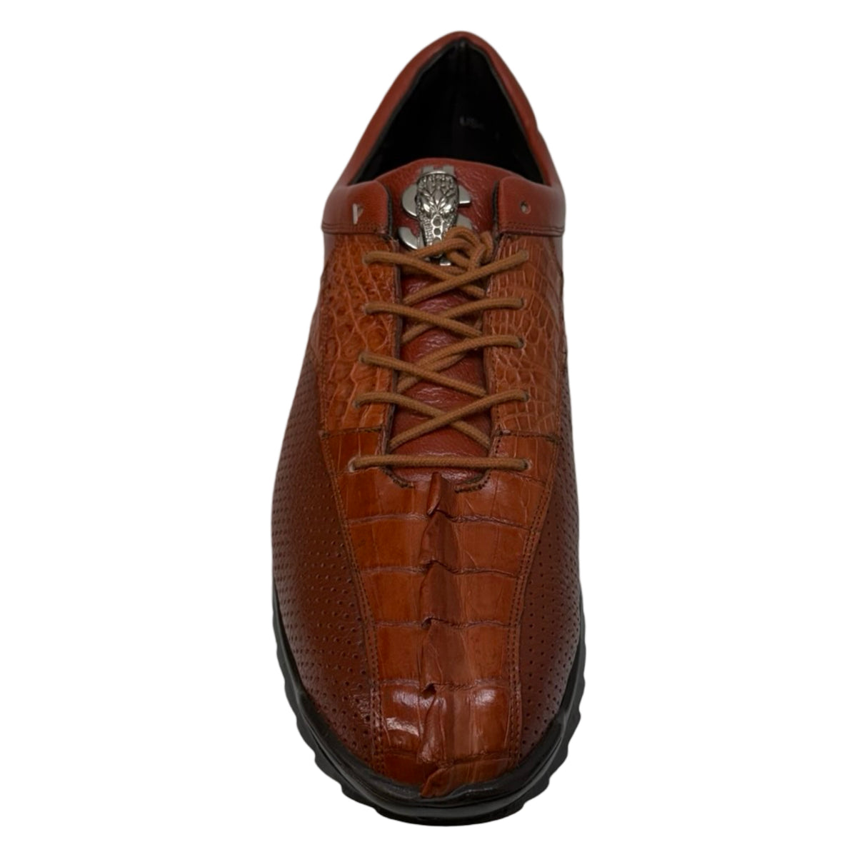 Los Altos cognac perforated crocodile tail sneakers