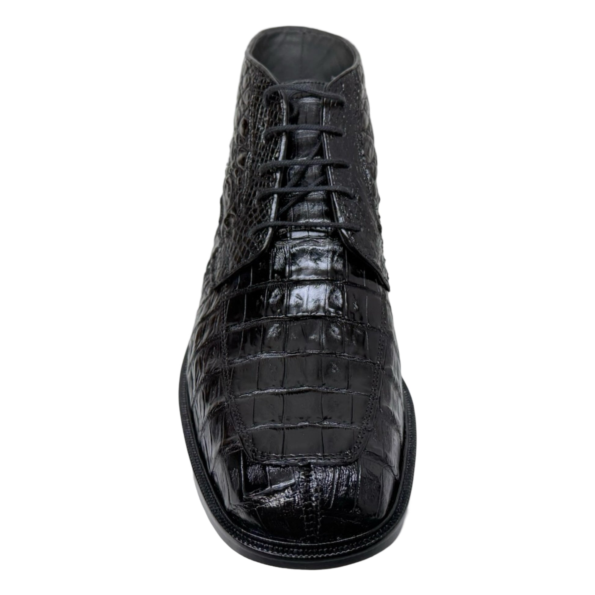 Los Altos Black All Over Crocodile Belly Lace-Up Dress Ankle Boots - Dudes Boutique