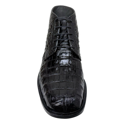 Los Altos Black All Over Crocodile Belly Lace-Up Dress Ankle Boots - Dudes Boutique
