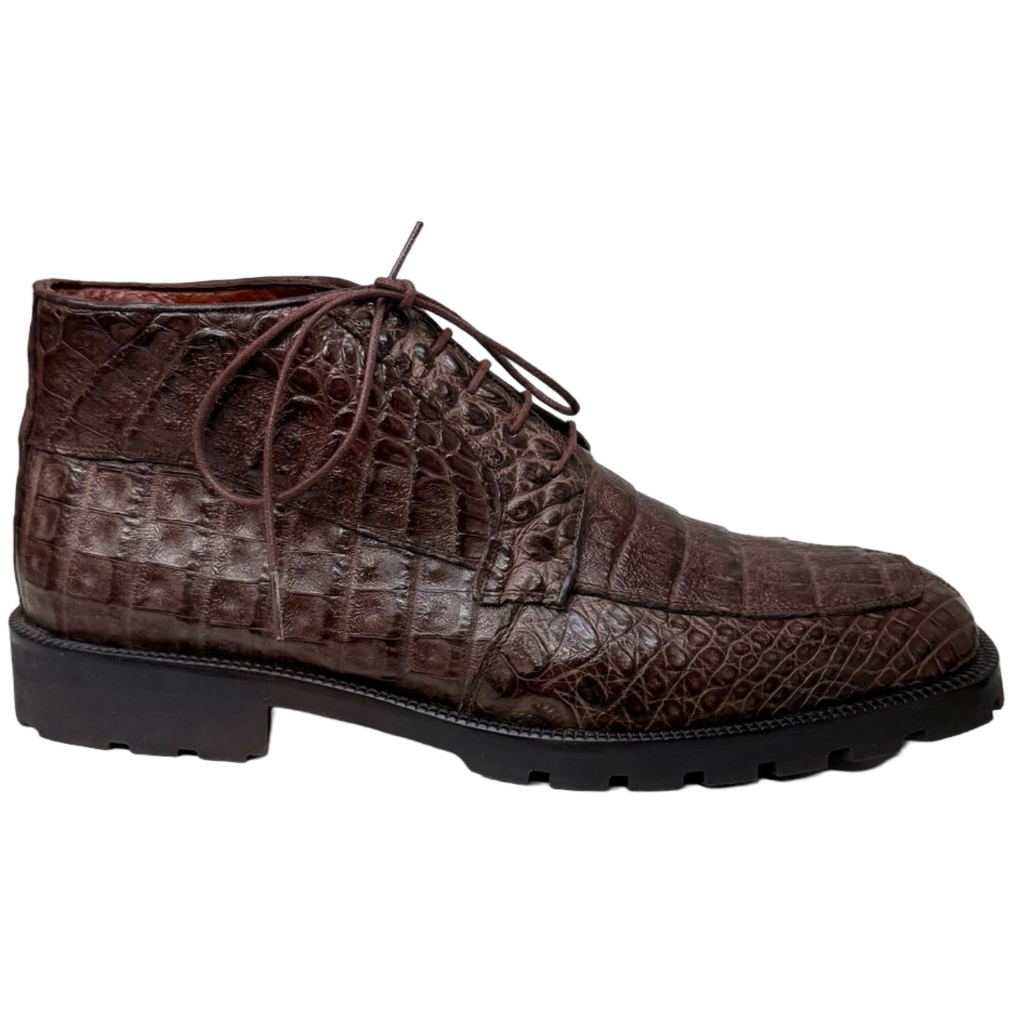 Los Altos Brown All-Over Crocodile Belly Lace Up Ankle Boots - Dudes Boutique