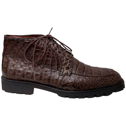 Los Altos Brown All-Over Crocodile Belly Lace Up Ankle Boots - Dudes Boutique