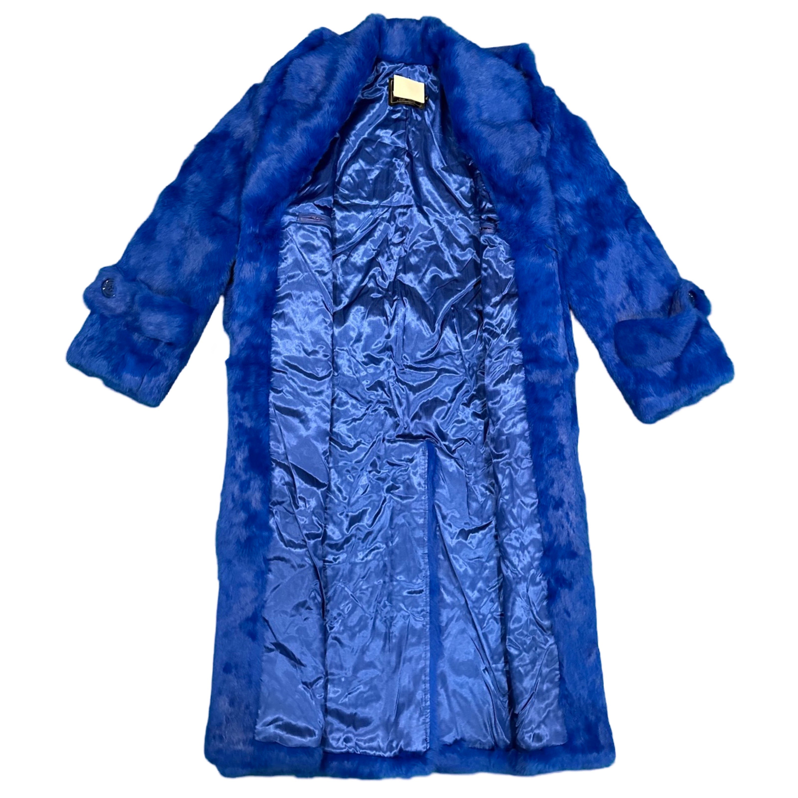 Kashani Men's Royal Blue Rabbit Fur Trench Coat - Dudes Boutique