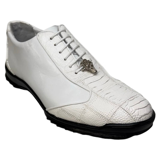 Los Altos White Ostrich Leg Lace Up Sneakers - Dudes Boutique
