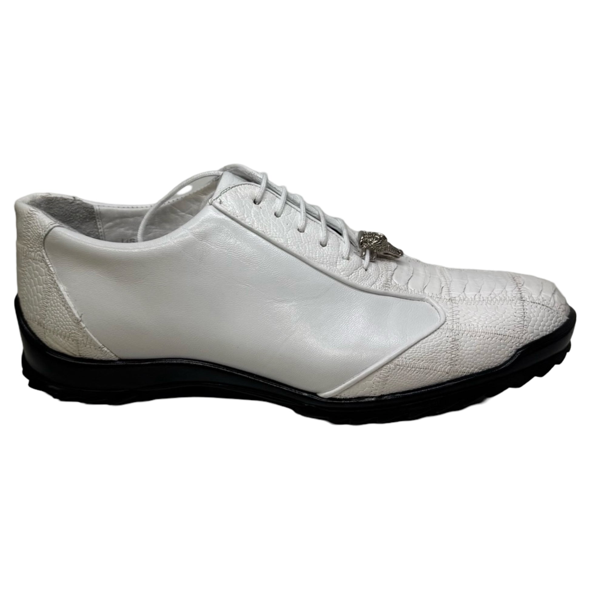 Los Altos White Ostrich Leg Lace Up Sneakers - Dudes Boutique