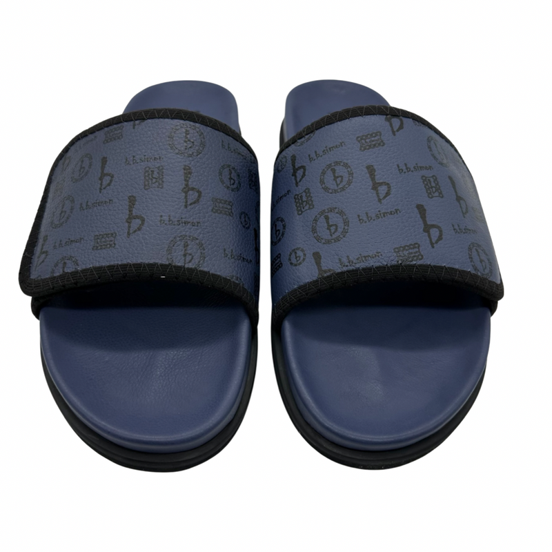 b.b. Simon BB Pattern Velcro Leather Slides - Navy/Navy - Dudes Boutique