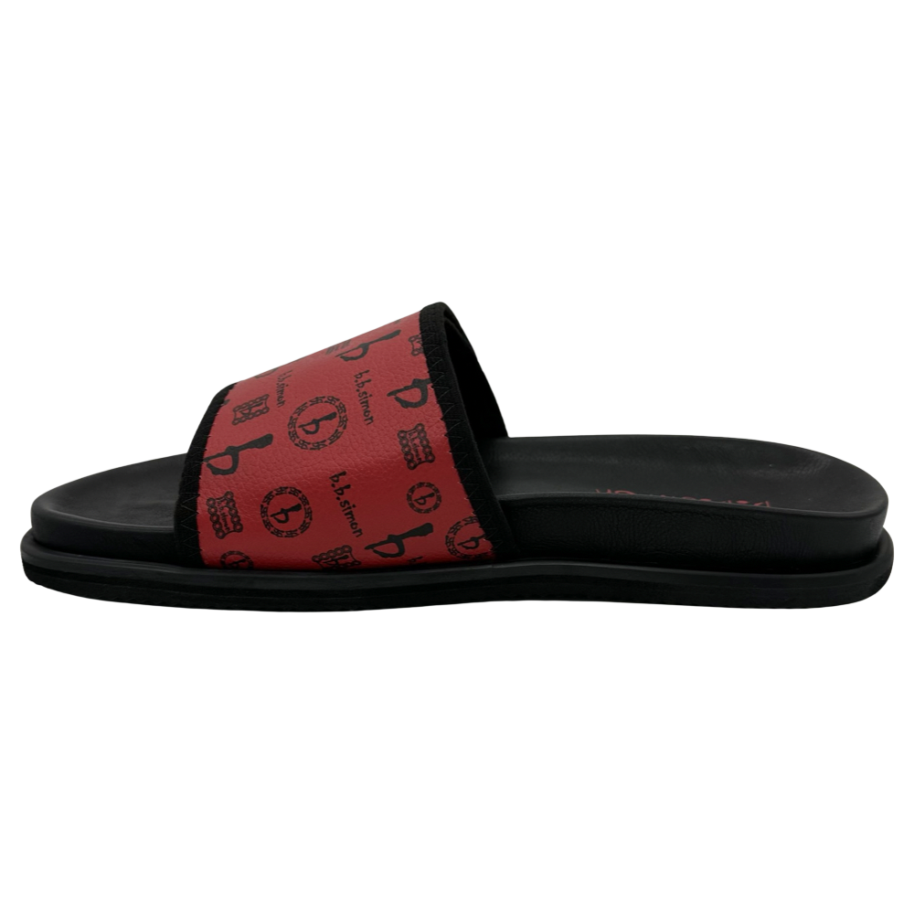 b.b. Simon BB Pattern Velcro Leather Slides - Red - Dudes Boutique