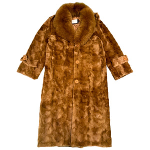 Kashani Men's Whiskey Full Mink Fur Trench Coat w/ Fox Collar - Dudes Boutique