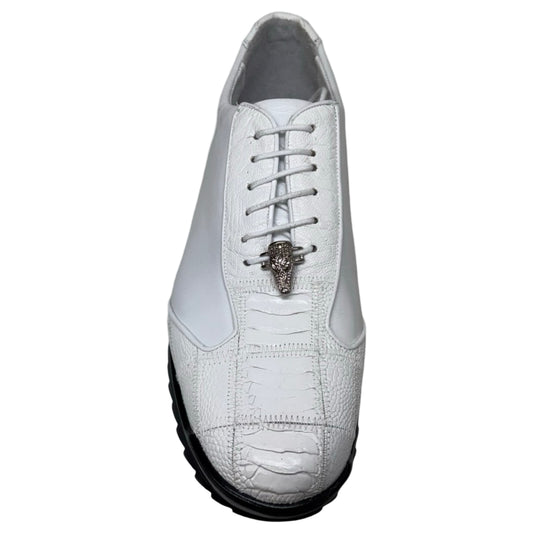 Los Altos White Ostrich Leg Lace Up Sneakers - Dudes Boutique