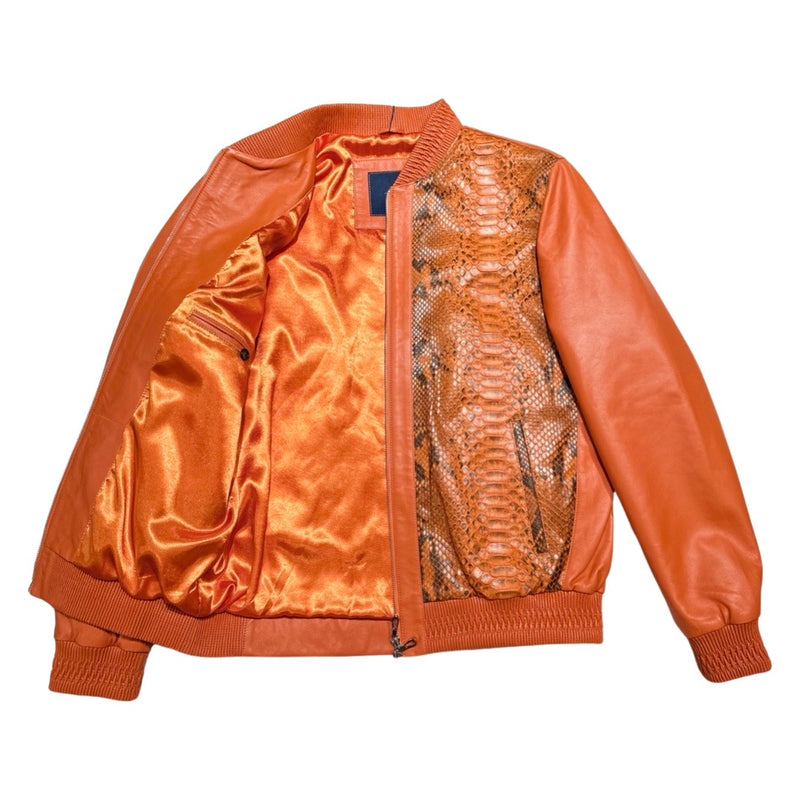Kashani Burst Orange Python Lambskin Bomber Jacket - Dudes Boutique