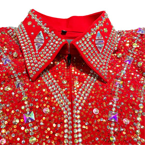 Kashani Red Crimson Silver Hyper Crystal Jacket - Dudes Boutique