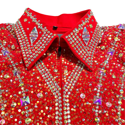 Kashani Red Crimson Silver Hyper Crystal Jacket - Dudes Boutique