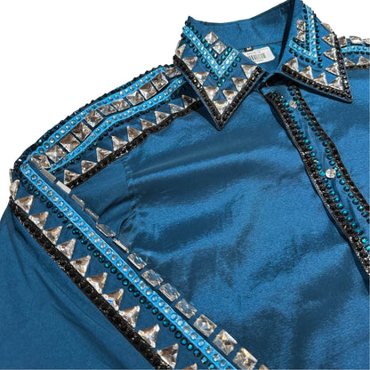 Kashani Bahama Blue Hyper Crystal Button-Up Zip Shirt - Dudes Boutique