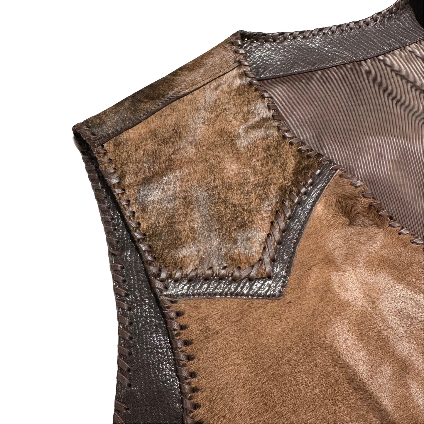 Kashani Tri Brown Cavallino Pony Hair Hand Woven Vest - Dudes Boutique