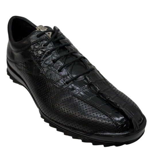 Los Altos Black Perforated Crocodile Tail Sneakers - Dudes Boutique