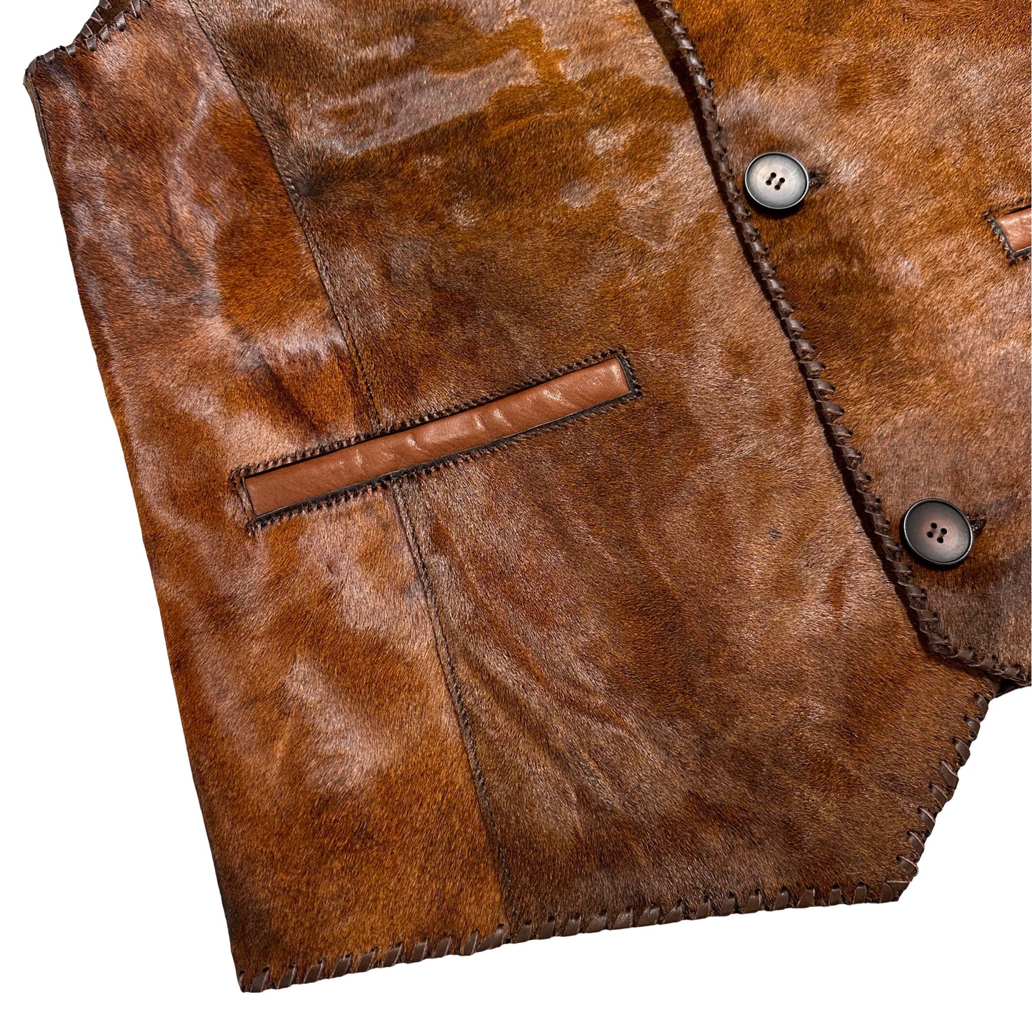 Kashani Rustic Cognac Cavallino Pony Hair Hand Woven Vest - Dudes Boutique