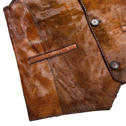 Kashani Rustic Cognac Cavallino Pony Hair Hand Woven Vest - Dudes Boutique