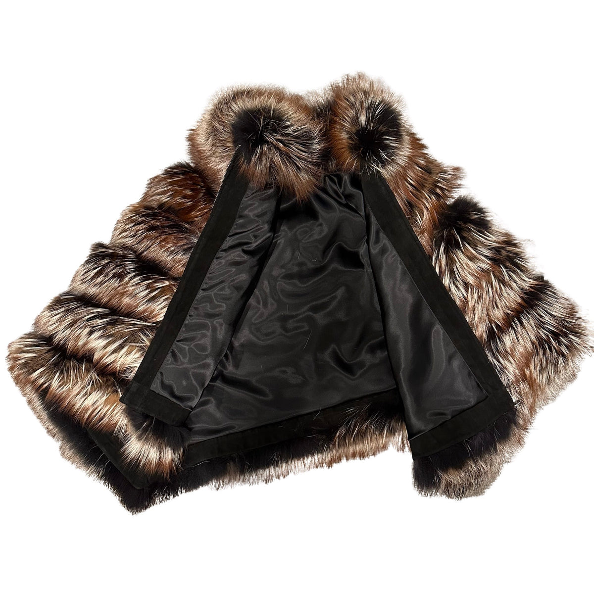 Kashani Ladies Brown Fox Fur Zipper Poncho - Dudes Boutique
