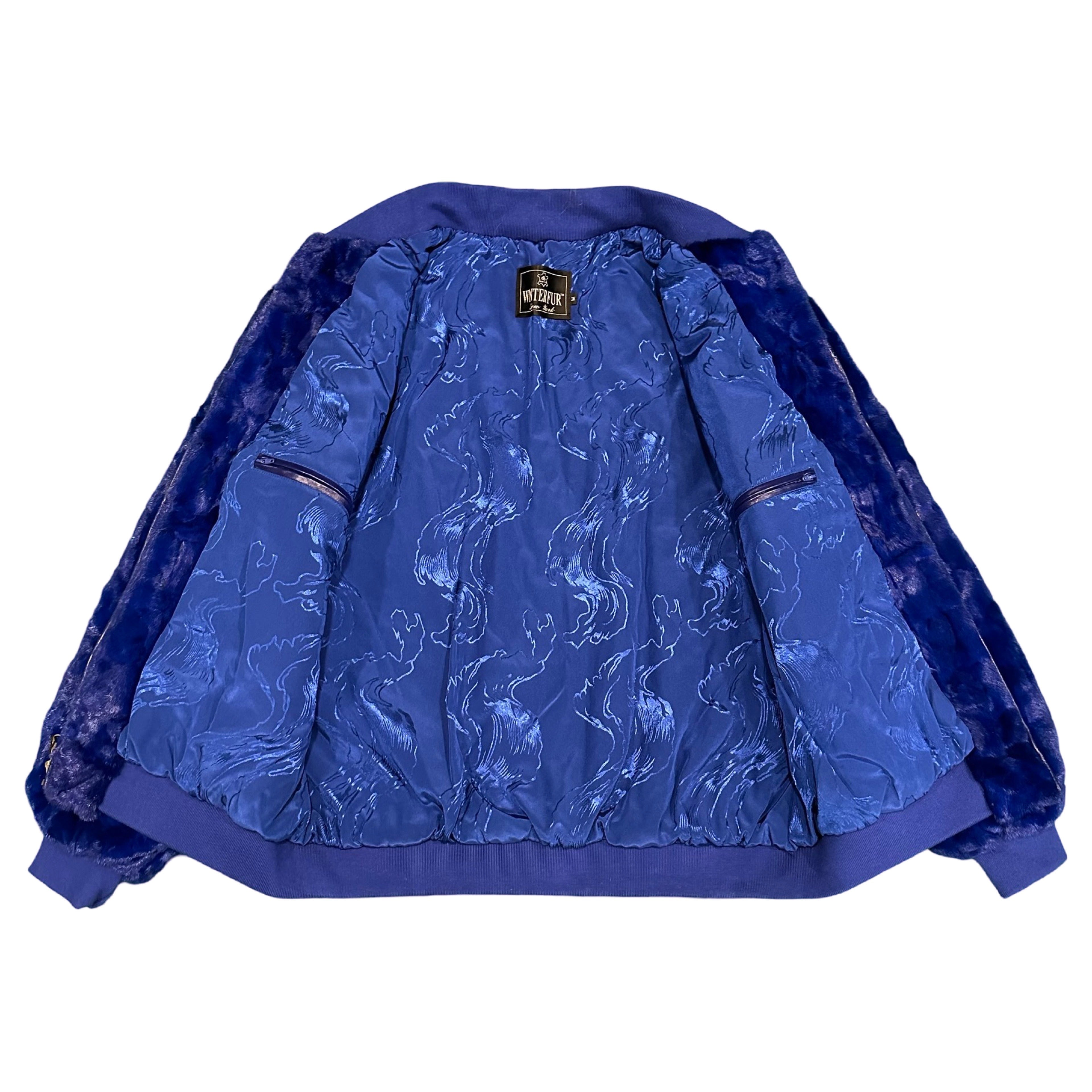 Kashani Royal Blue Diamond Cut Mink Fur Bomber Jacket - Dudes Boutique