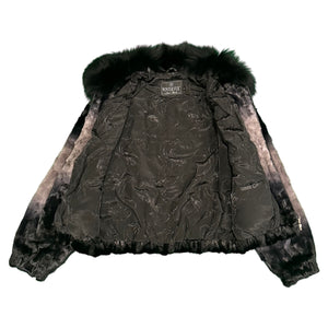 Kashani Women's Black/Grey Diamond Cut Mink Fox Collar Fur Jacket - Dudes Boutique