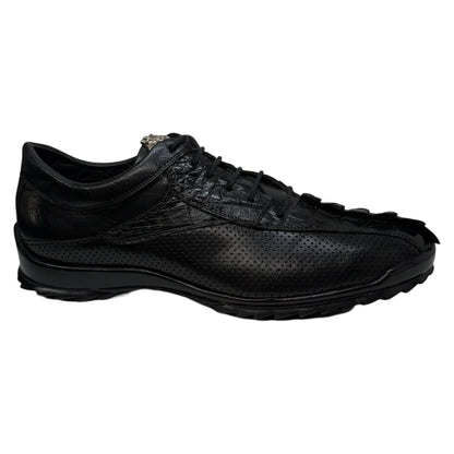 Los Altos Black Perforated Crocodile Tail Sneakers - Dudes Boutique