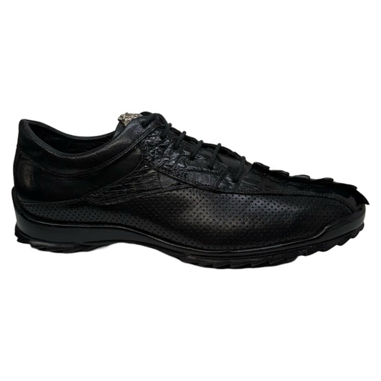 Los Altos Black Perforated Crocodile Tail Sneakers - Dudes Boutique