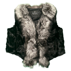 Kashani Women's Black Diamond Cut Mink Silver Fox Fur Vest - Dudes Boutique