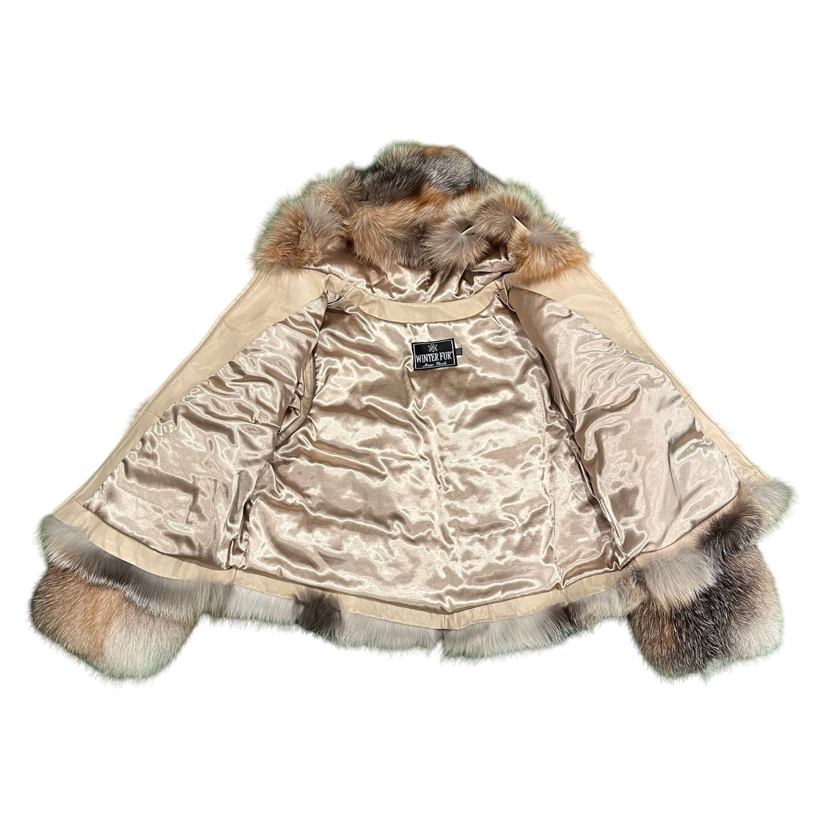 Kashani Women's Natural Golden Island Fox Fur Hooded Copped Jacket - Dudes Boutique