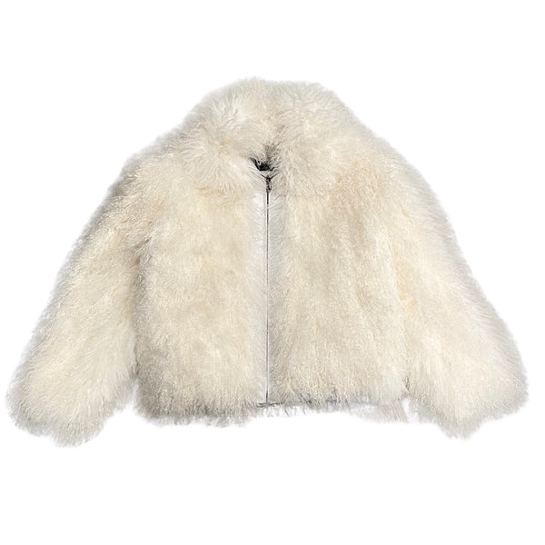 Kashani Men's White Mongolian Lamb Fur Jacket - Dudes Boutique