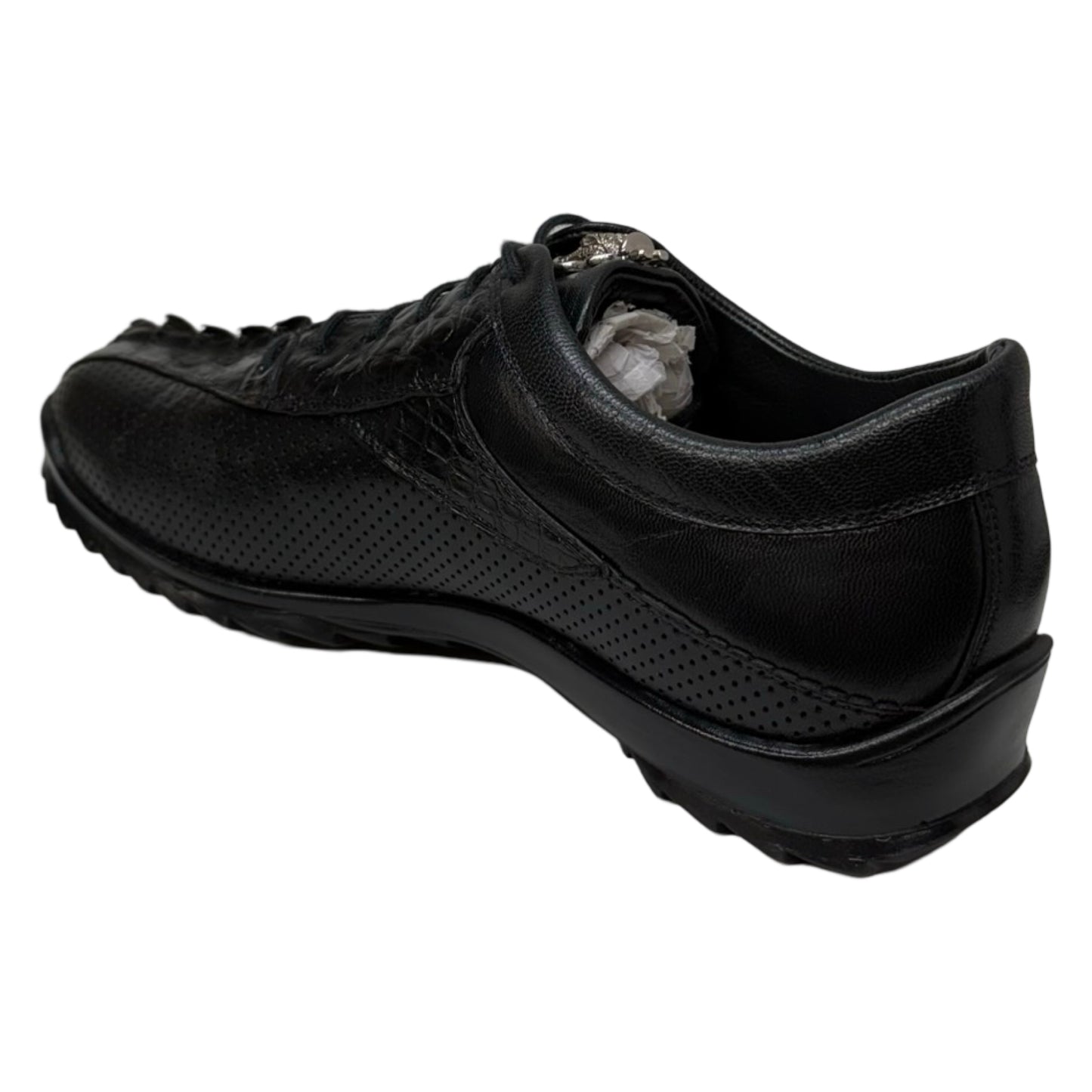 Los Altos Black Perforated Crocodile Tail Sneakers - Dudes Boutique