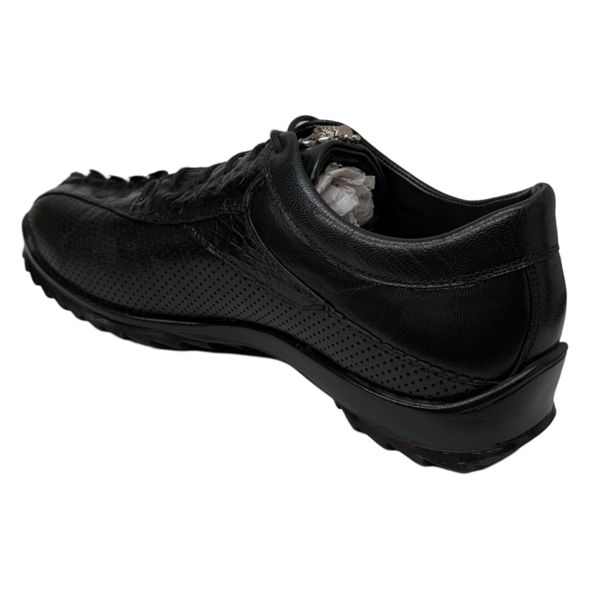 Los Altos Black Perforated Crocodile Tail Sneakers - Dudes Boutique