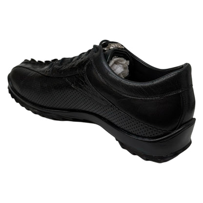 Los Altos Black Perforated Crocodile Tail Sneakers - Dudes Boutique
