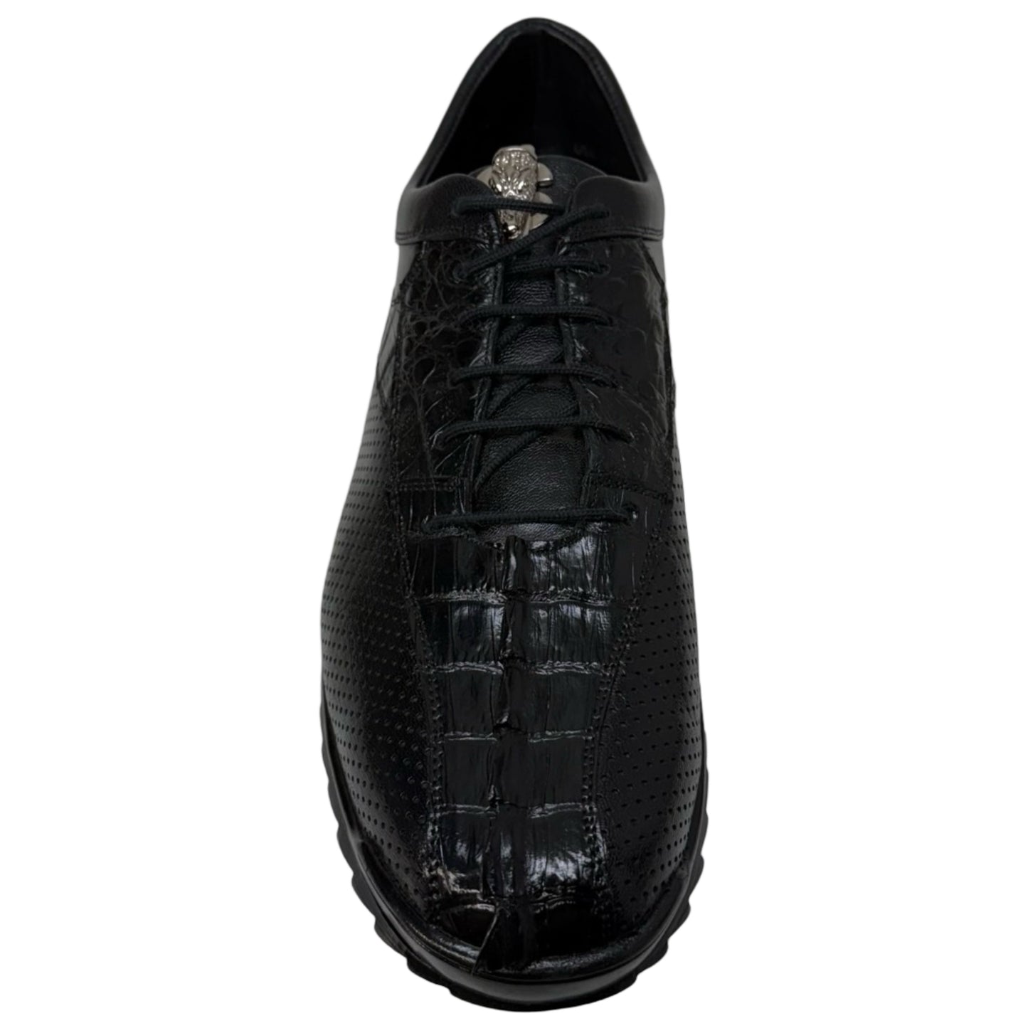 Los Altos Black Perforated Crocodile Tail Sneakers - Dudes Boutique
