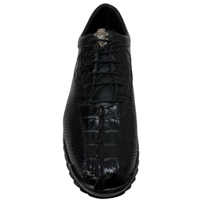 Los Altos Black Perforated Crocodile Tail Sneakers - Dudes Boutique