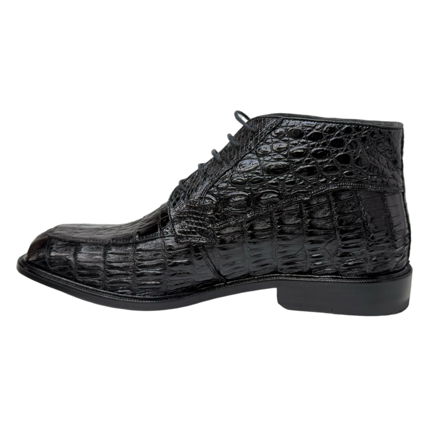 Los Altos Black All Over Crocodile Belly Lace-Up Dress Ankle Boots - Dudes Boutique