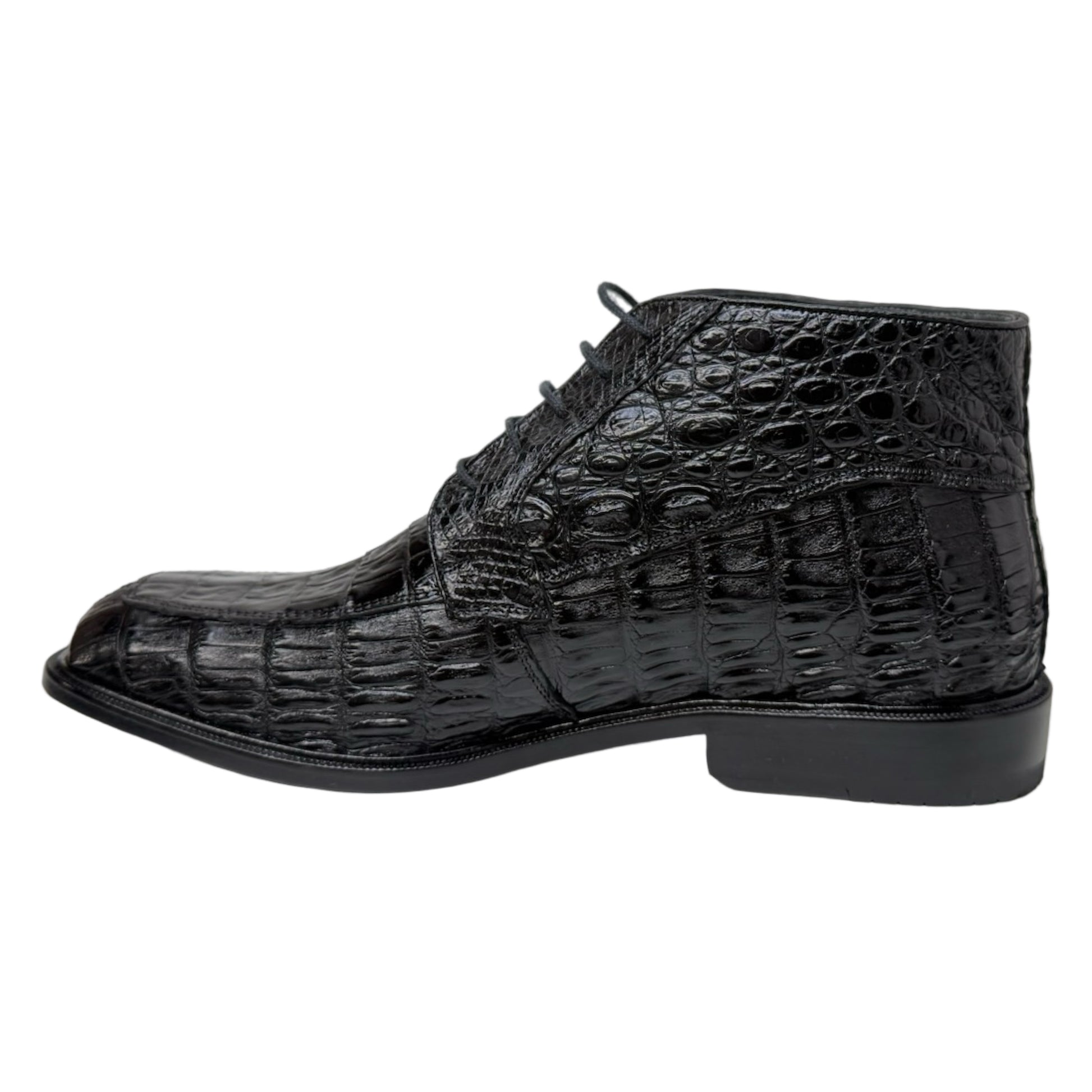 Los Altos Black All Over Crocodile Belly Lace-Up Dress Ankle Boots - Dudes Boutique
