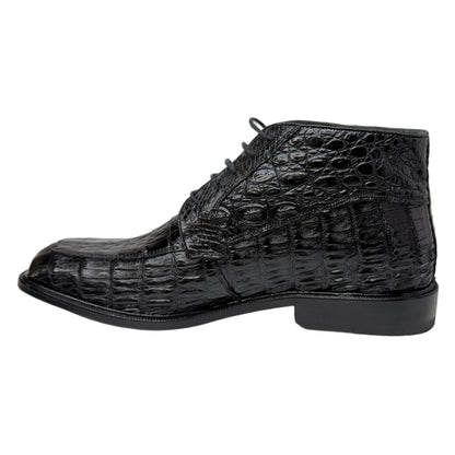 Los Altos Black All Over Crocodile Belly Lace-Up Dress Ankle Boots - Dudes Boutique