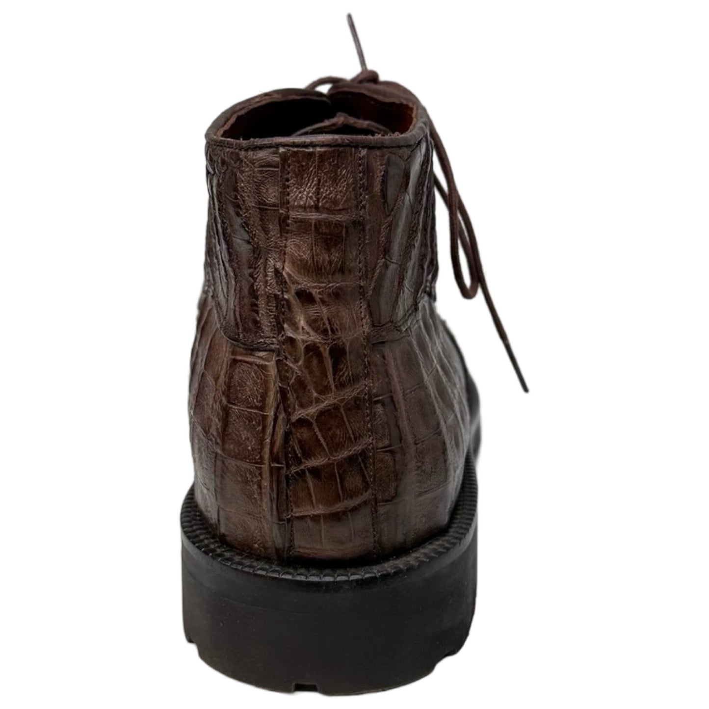 Los Altos Brown All-Over Crocodile Belly Lace Up Ankle Boots - Dudes Boutique