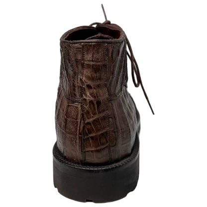 Los Altos Brown All-Over Crocodile Belly Lace Up Ankle Boots - Dudes Boutique