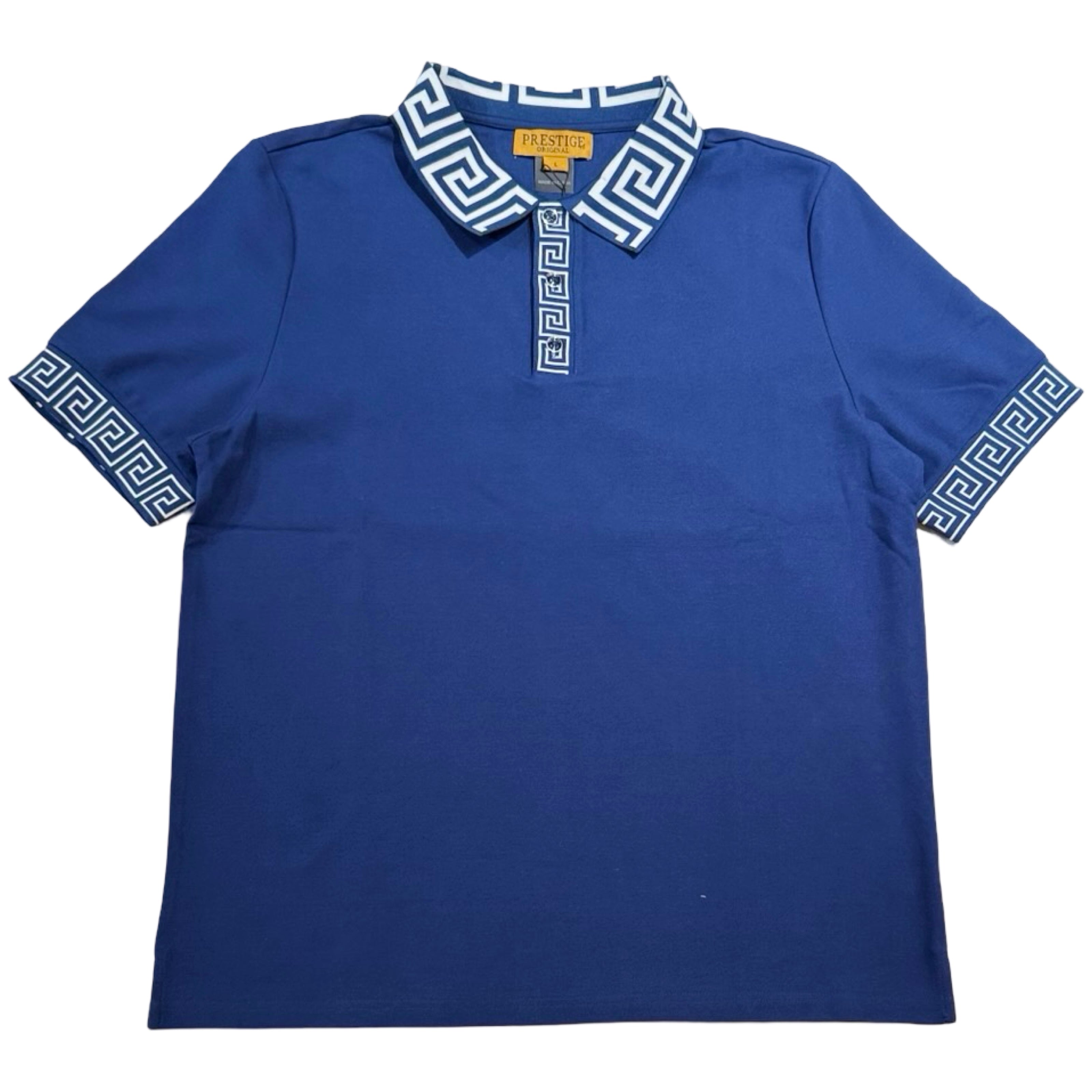 Prestige Navy Blue Greek Key Polo Shirt - Dudes Boutique