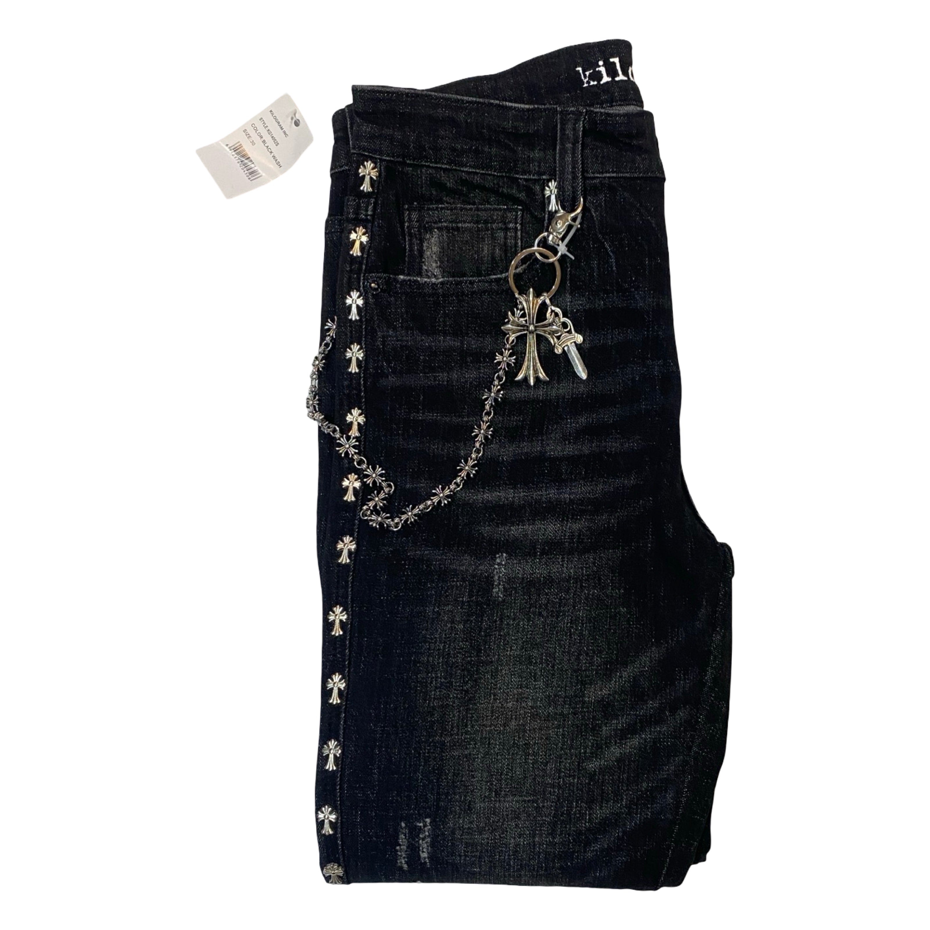 Kilogram Black Wash Cross Rivet Flare Jeans