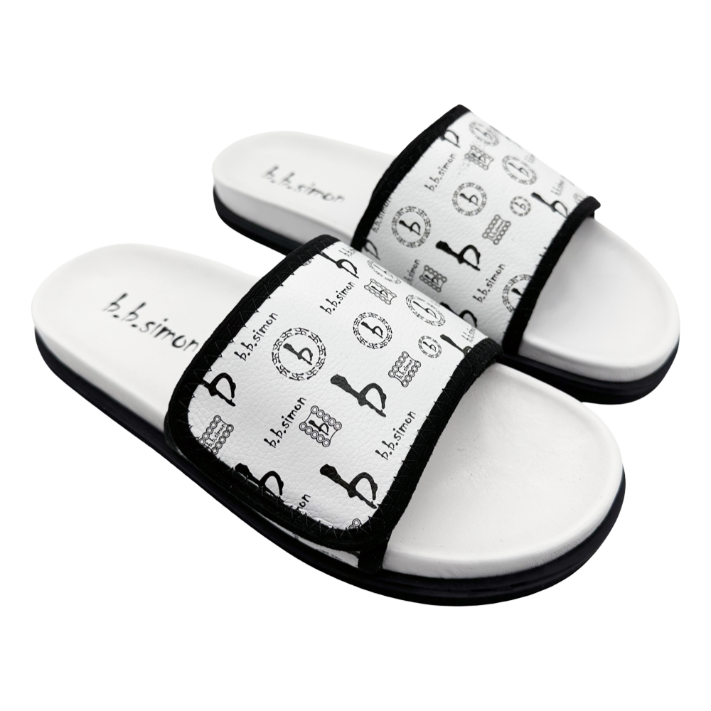 b.b. Simon BB Pattern Velcro Leather Slides - White/White - Dudes Boutique