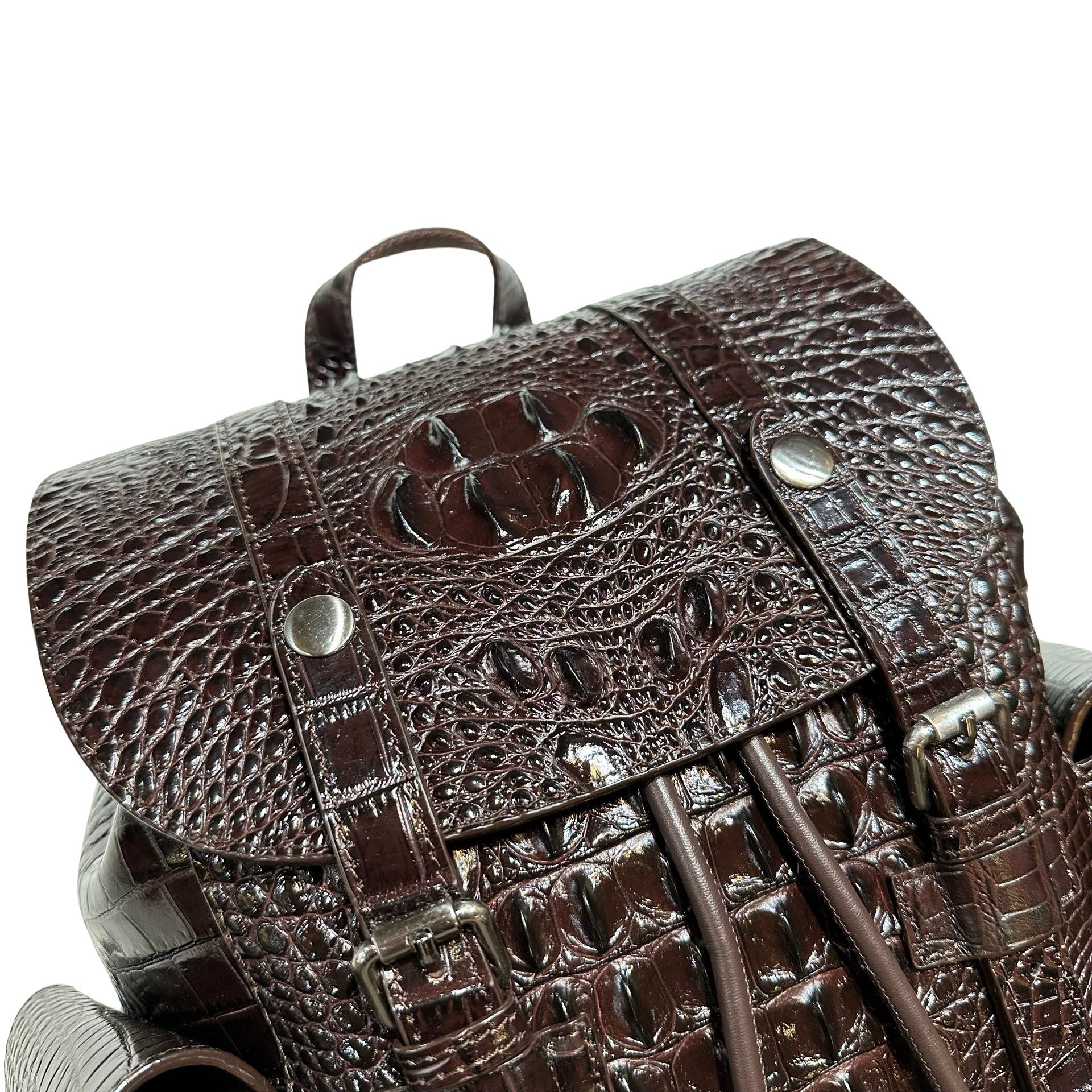 Kashani Chocolate Brown Hornback Alligator Rucksack – Dudes Boutique