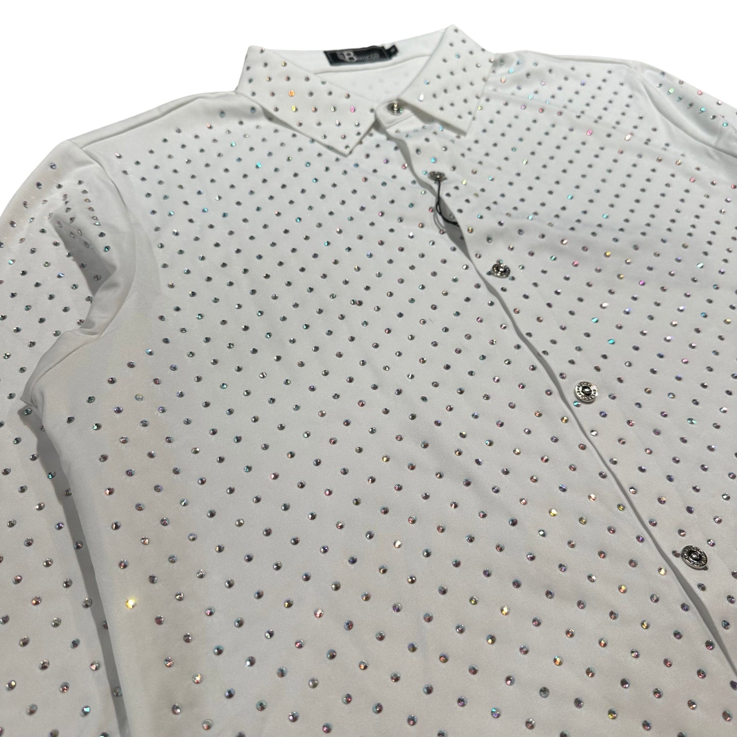 Barocco White Fully Loaded Iridescent Crystal Button Up Shirt - Dudes Boutique