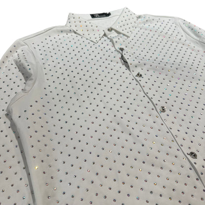 Barocco White Fully Loaded Iridescent Crystal Button Up Shirt - Dudes Boutique