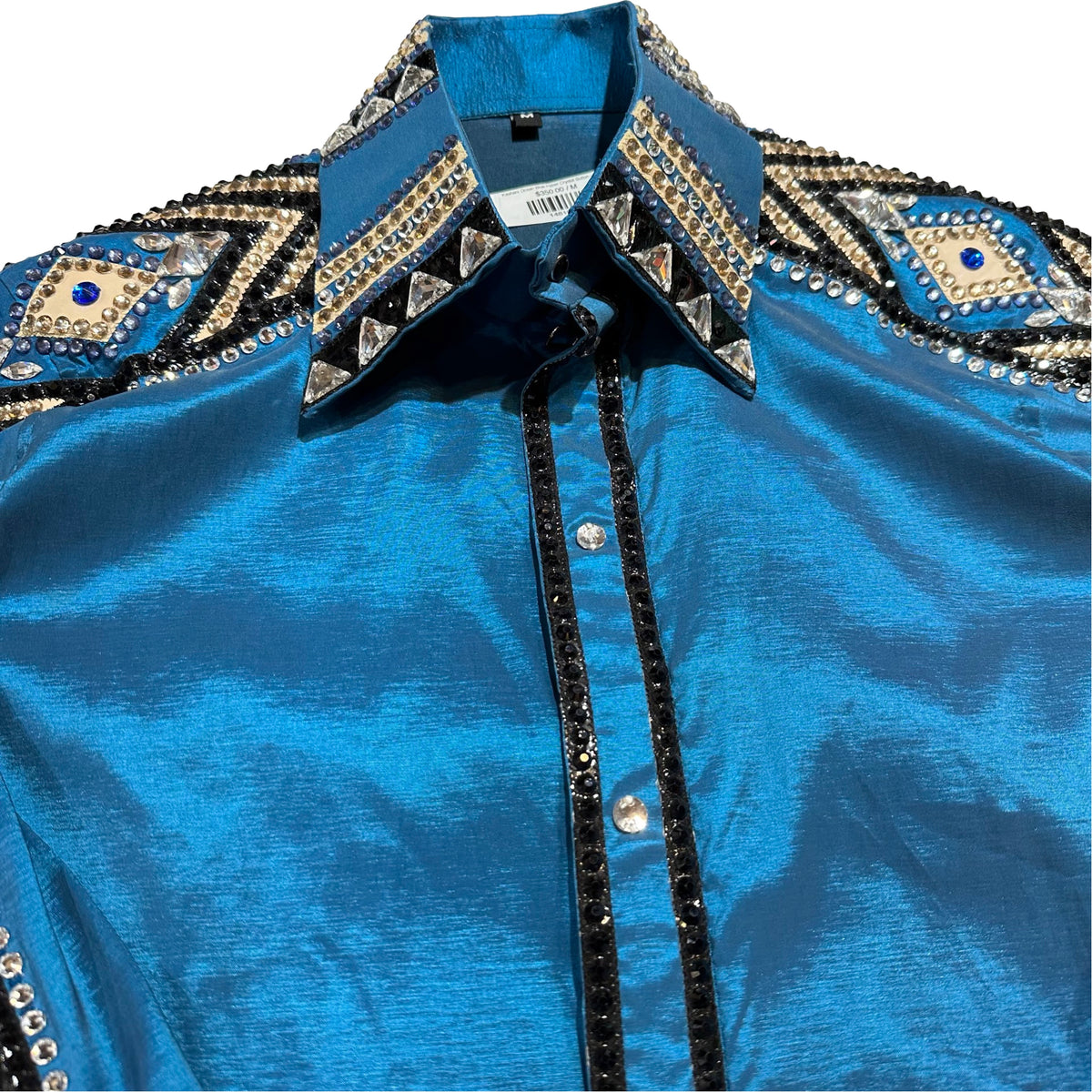 Kashani Ocean Blue Hyper Crystal Button-Up Zip Shirt - Dudes Boutique